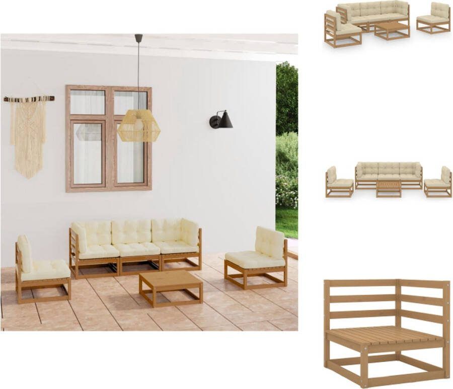 VidaXL Tuinset Grenenhout Honingbruin 70x70x67cm Midden hoekbank Tafel Zitkussen Rug zijkussen Tuinset