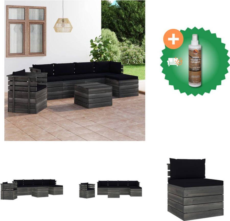 VidaXL Tuinset Grenenhout Pallet 6 zitkussens 7 rug zijkussens Tuinset Inclusief Houtreiniger en verfrisser