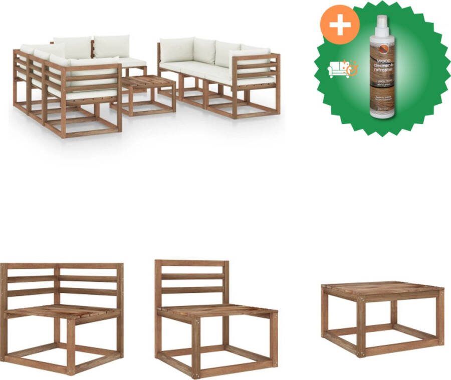VidaXL Tuinset Grenenhout Voor Buiten 1 tafel 4 middenbank 4 hoekbank 8 zitkussen 8 rugkussen 4 zijkussen Tuinset Inclusief Houtreiniger en verfrisser