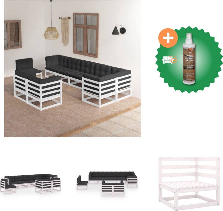 VidaXL Tuinset Grenenhout Wit 4x middenbank + 5x hoekbank + 9x zitkussen + 14x rug zijkussen Tuinset Inclusief Houtreiniger en verfrisser
