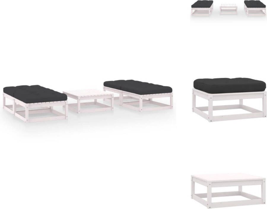 VidaXL Tuinset Grenenhout Wit 70 x 70 x 30 cm Inclusief tafel voetenbanken en zitkussens Tuinset