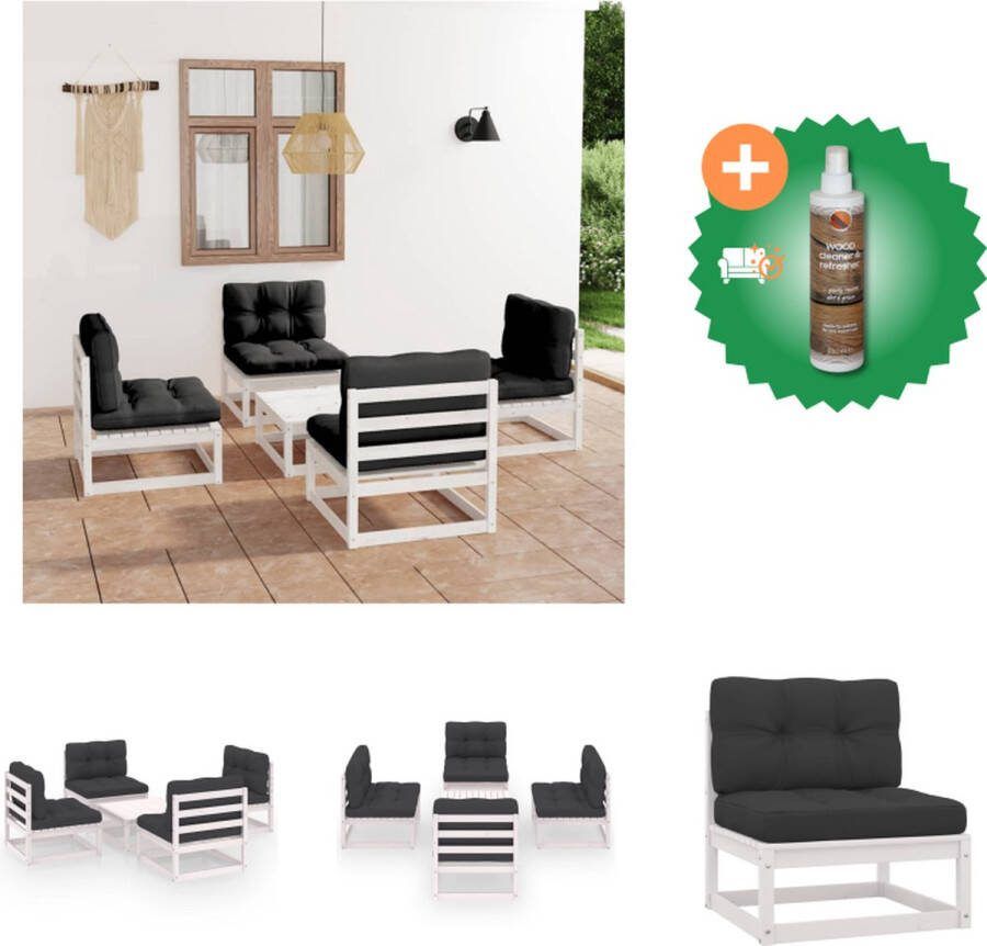VidaXL Tuinset Grenenhout Wit Antraciet 70x70x67 cm 4x Middenbank 1x Tafel 4x Zitkussen 4x Rugkussen Tuinset Inclusief Houtreiniger en verfrisser