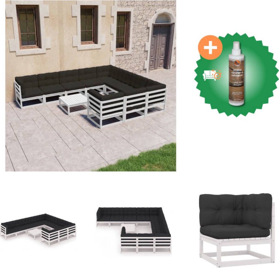 VidaXL Tuinset Grenenhout Wit Hoekbank 70x70x67 cm Middenbank 70x70x67 cm Tafel 70x70x30 cm Zitkussen 70x70x8 cm Rugkussen 70x40x8 cm Tuinset Inclusief Houtreiniger en verfrisser