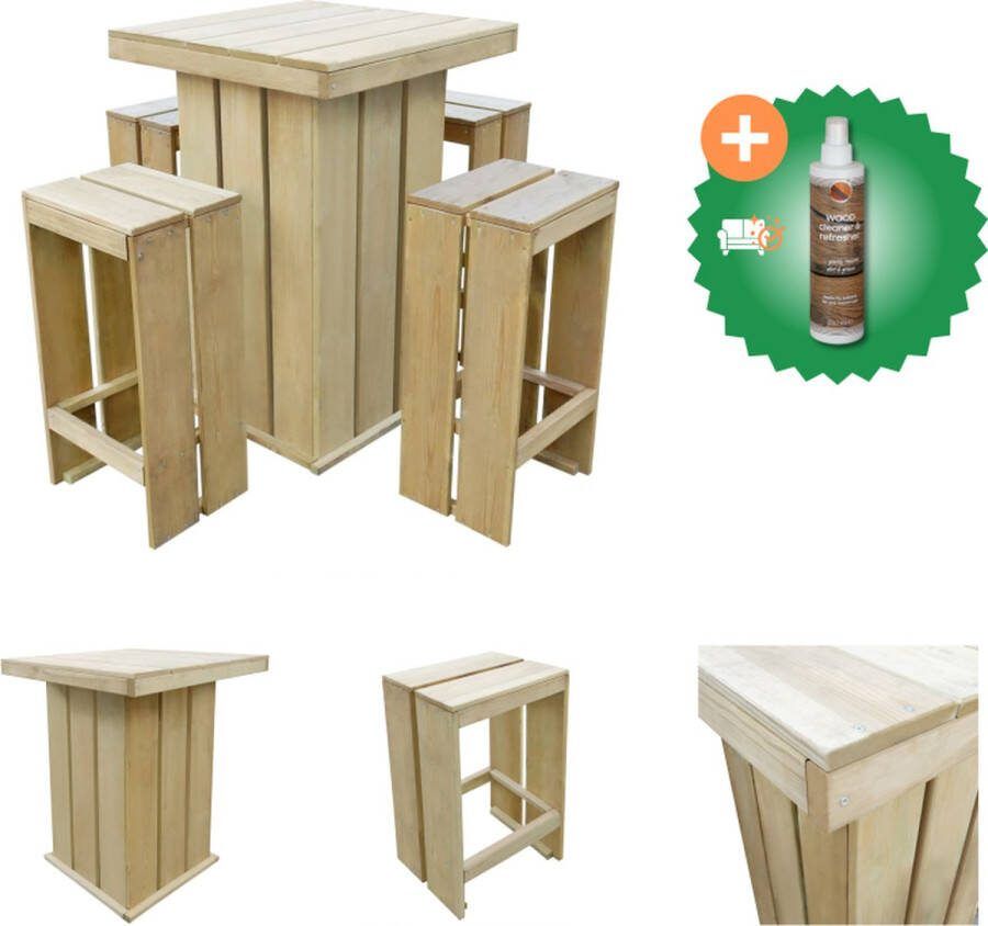 VidaXL Tuinset Houten Geïmpregneerd 75x75x110 cm Inclusief 4 krukken Tuinset Inclusief Houtreiniger en verfrisser