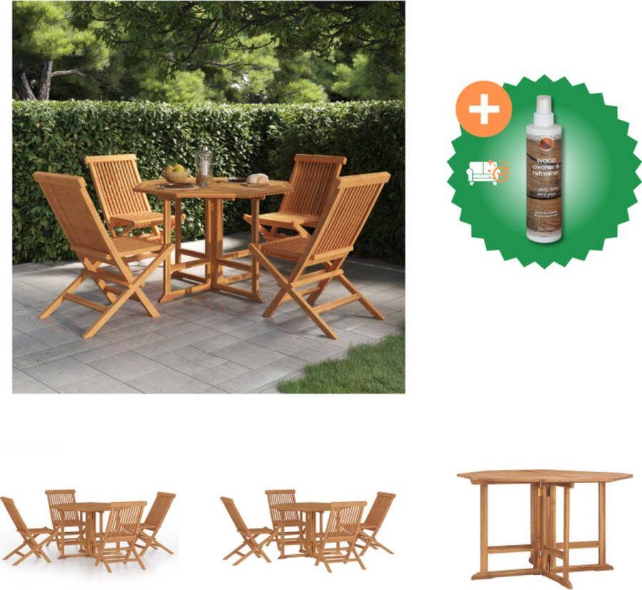 VidaXL Tuinset Houten Inklapbaar Teakhout 110x110x75 cm 4 klapstoelen Tuinset Inclusief Houtreiniger en verfrisser