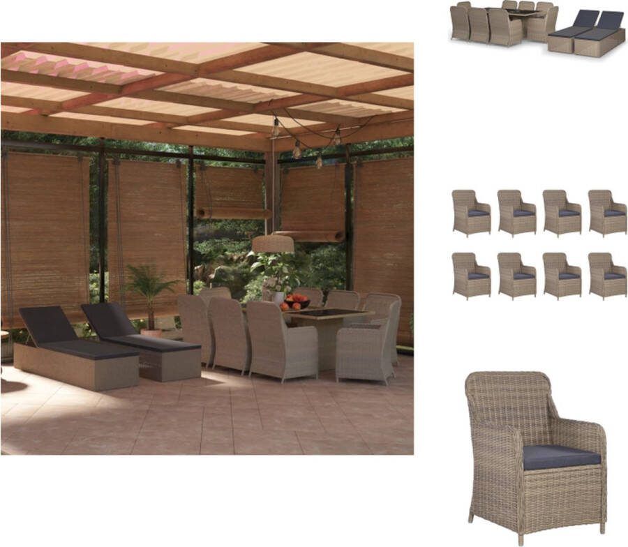VidaXL Tuinset Lounge Bruin PE-rattan 200x100x74cm Stevig frame Waterbestendig Inclusief zitkussens Montage vereist 1x tafel 8x stoel 8x zitkussen 2x ligbed 2x ligbedkussen Tuinset