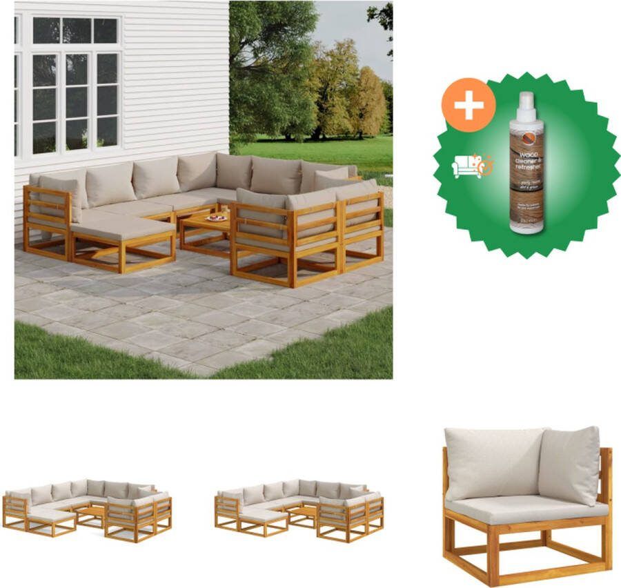 VidaXL Tuinset Massief acaciahout Modulair ontwerp Comfortabele zitervaring Praktische tafel Inclusief 9 zitkussens Tuinset Inclusief Houtreiniger en verfrisser