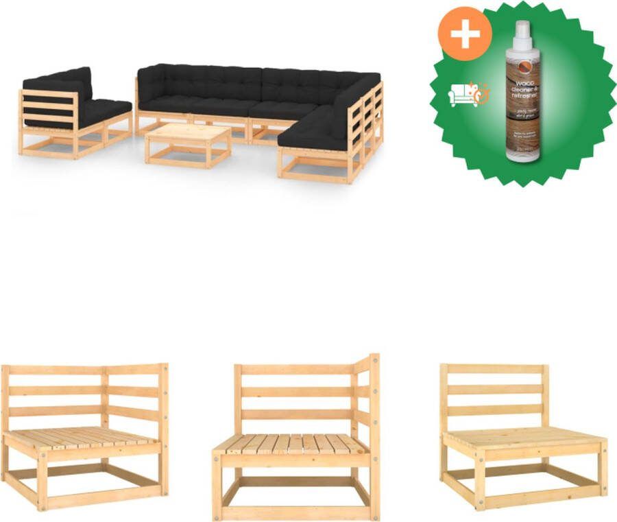 VidaXL Tuinset Massief grenenhout Antraciet kussen 5x middenbank 3x hoekbank 1x tafel 7x zitkussen 10x rugkussen Tuinset Inclusief Houtreiniger en verfrisser