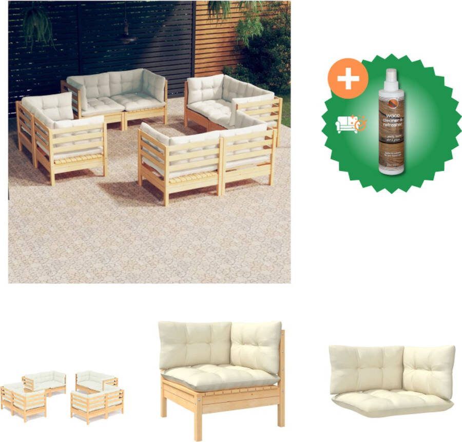 VidaXL Tuinset Massief grenenhout Crème kussen 63.5x63.5x62.5cm Inclusief 8x hoekbank 8x zitkussen en 16x rug zijkussen Tuinset Inclusief Houtreiniger en verfrisser