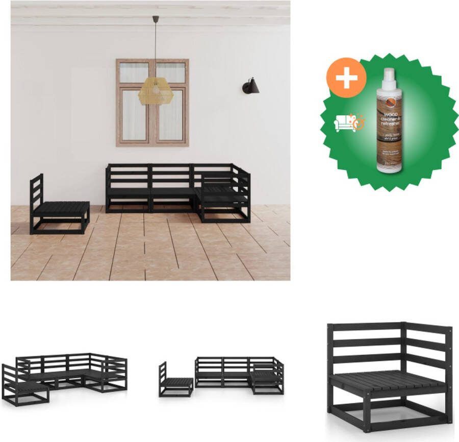 VidaXL Tuinset Massief Grenenhout Zwart 5-delige Loungebank Tuinset Inclusief Houtreiniger en verfrisser