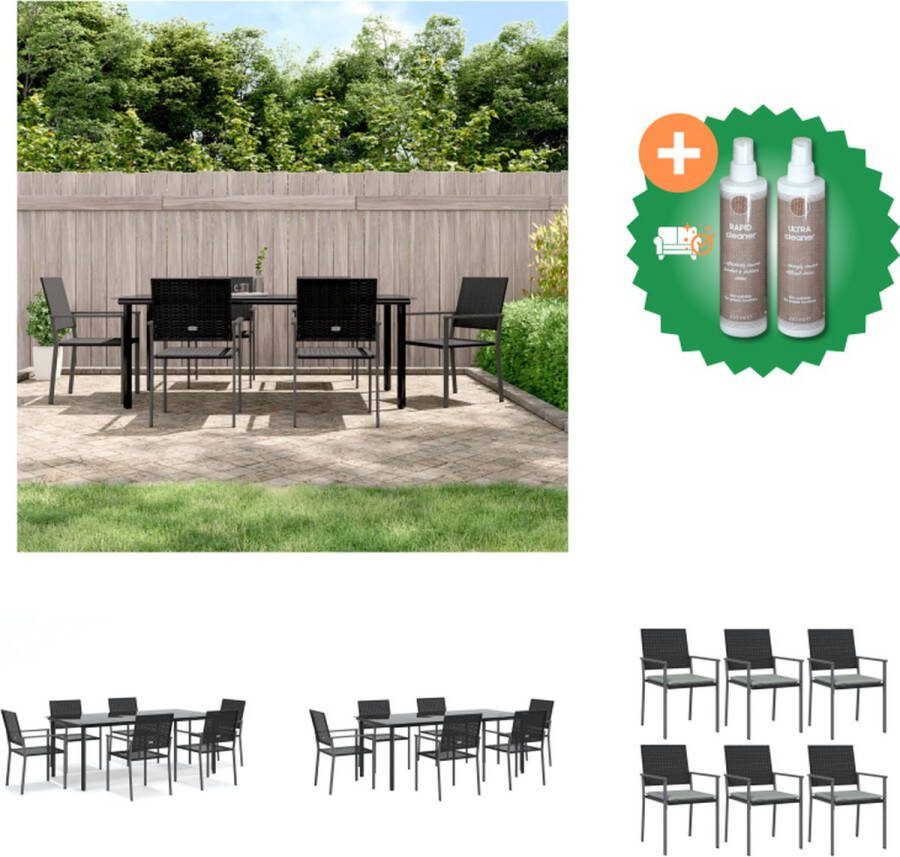 VidaXL Tuinset name Eetkamerstoelen en tafel 200x100 cm Zwart PE-rattan Tuinset Inclusief Onderhoudsset