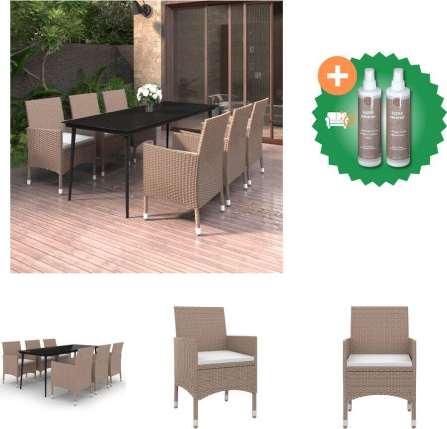 VidaXL Tuinset PE-rattan 200 x 100 x 74 cm Beige Zwart 6 Stoelen 6 Zitkussens Tuinset Inclusief Onderhoudsset