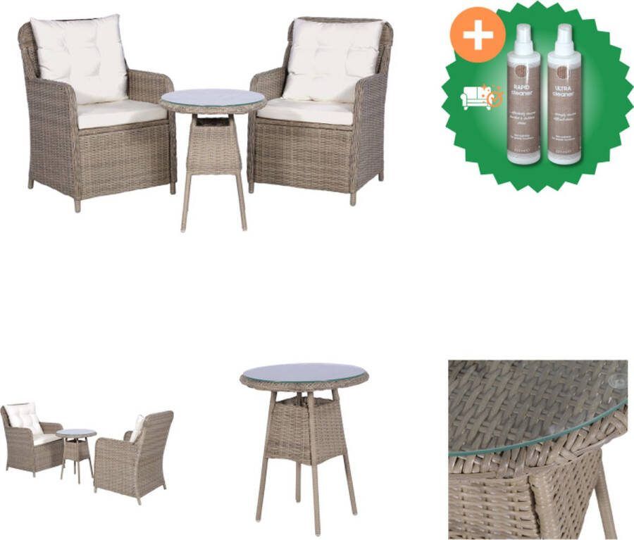 VidaXL Tuinset PE Rattan Bruin Crèmewit 2x Armstoel 1x Tafel 2x Zitkussen 2x Rugkussen Tuinset Inclusief Onderhoudsset