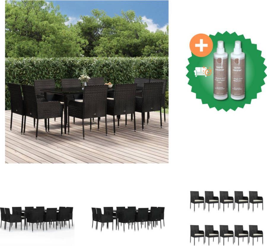 VidaXL Tuinset PE-rattan Gepoedercoat staal Zwart 200x100x74cm 10x tuinstoel 10x zitkussen 1x tafel Tuinset Inclusief Onderhoudsset