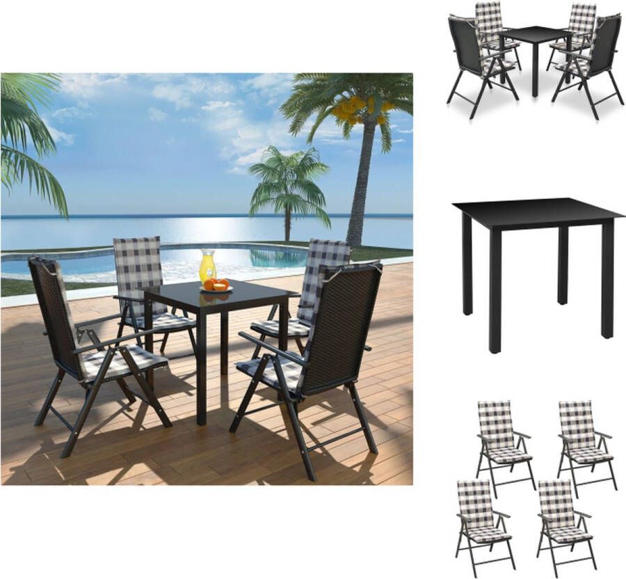 VidaXL Tuinset PE rattan Glazen tafelblad Inklapbare stoelen 80x80x74 cm Zwart wit grijs Tuinset