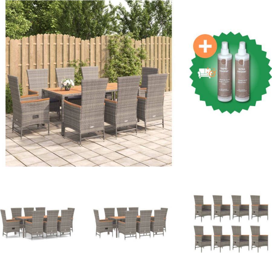 VidaXL Tuinset PE rattan Grijs 8x Tuinstoel 8x Zitkussen 1x Tafel 190x90x75cm Tuinstoel Inclusief Onderhoudsset