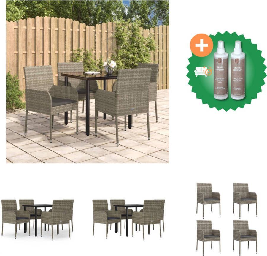 VidaXL Tuinset PE-rattan Modulair ontwerp Weerbestendig Stalen frame Gehard glas Comfortabel zitkussen Handige handleiding Kleur- zwart en grijs Tuinset Inclusief Onderhoudsset