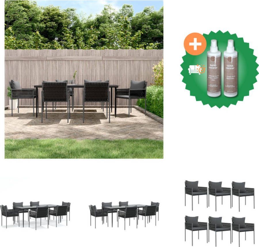 VidaXL Tuinset PE-rattan Stalen frame Gehard glas Comfortabele zitplaatsen Kleur- zwart Afmetingen- 200x100x74 cm Levering bevat- 1 tafel 6 stoelen 6 zitkussens 6 rugkussens Tuinset Inclusief Onderhoudsset