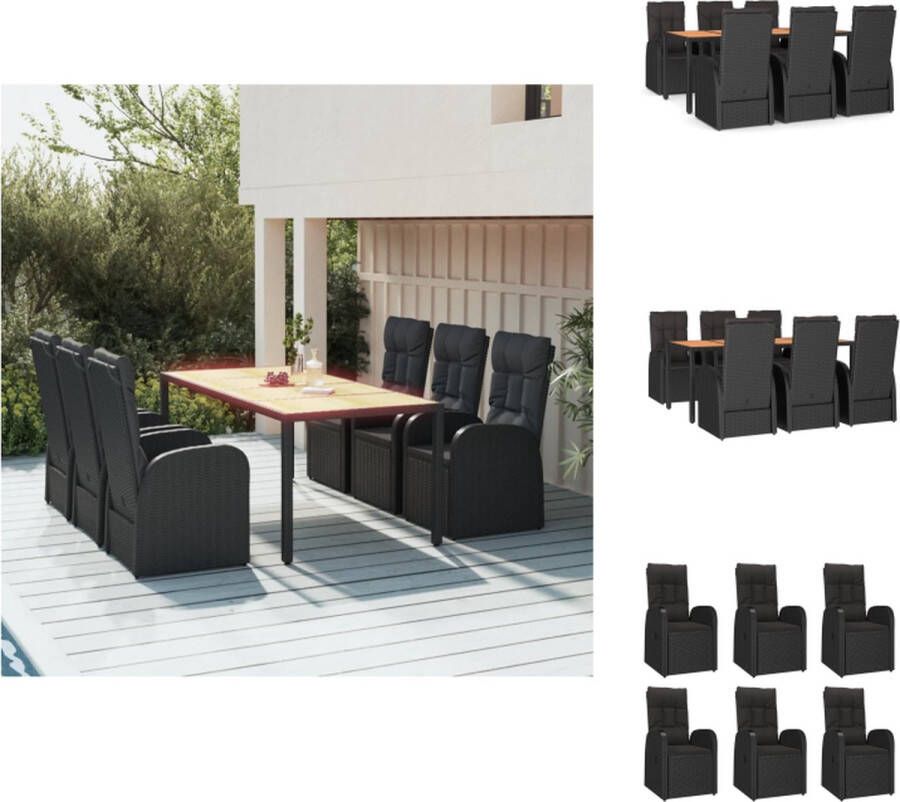 VidaXL Tuinset PE-rattan Zwart 6 Tuinstoelen met Kussens Verstelbare Rugleuning Tafel 190x90cm Tuinstoel