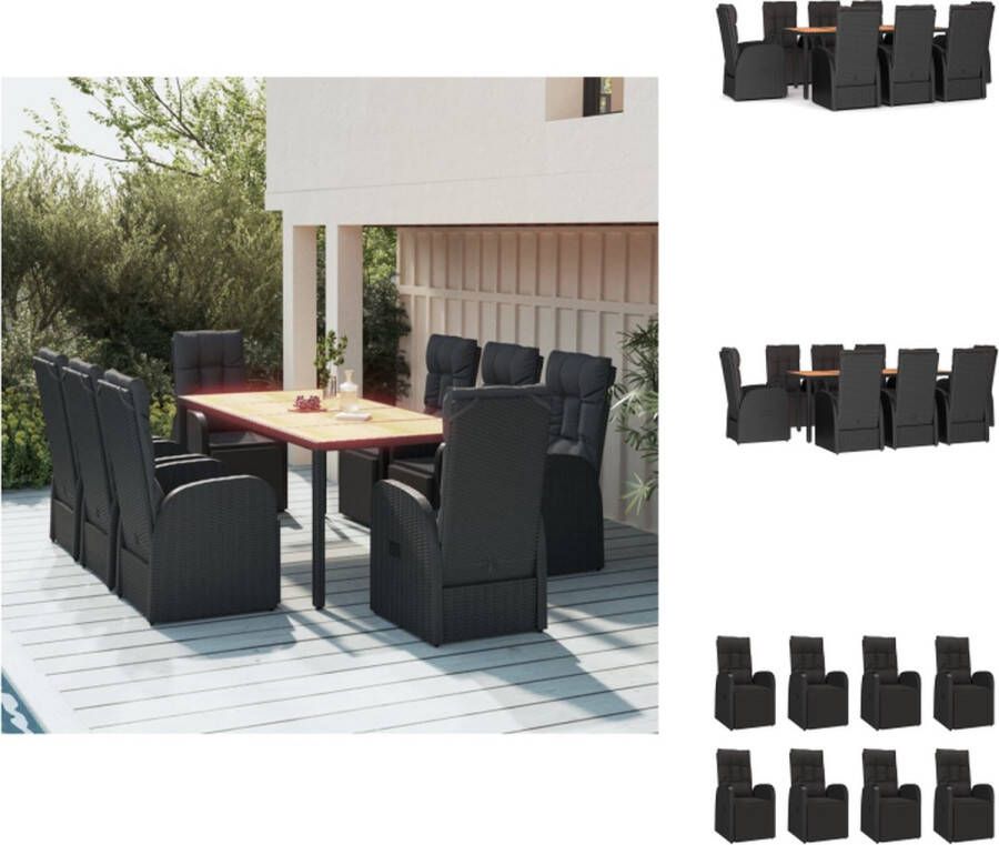 VidaXL Tuinset PE-rattan Zwart 8x Leunstoel 1x Tafel 8x Rugkussen 8x Zitkussen Tuinset