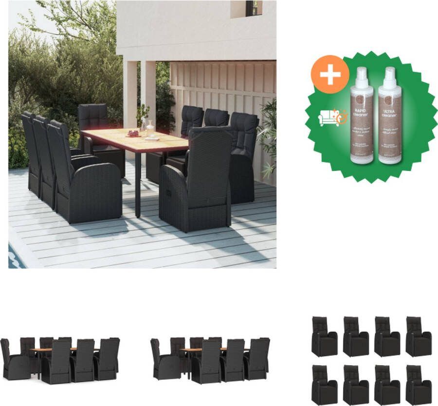 VidaXL Tuinset PE-rattan Zwart 8x Leunstoel 1x Tafel 8x Rugkussen 8x Zitkussen Tuinset Inclusief Onderhoudsset