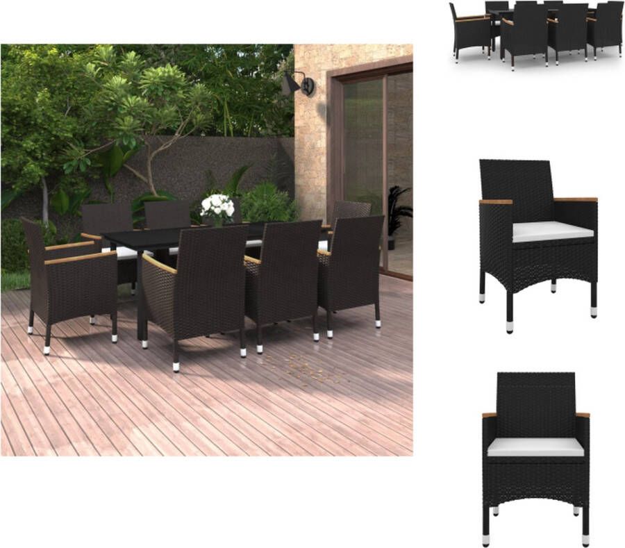 VidaXL Tuinset Poly Rattan 200x100x74 cm Zwart Crèmewit Inclusief Tafel 8 Stoelen en 8 Zitkussens Tuinset