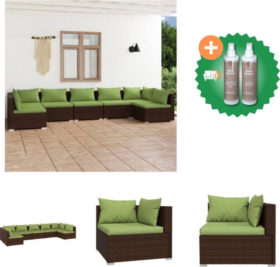 VidaXL Tuinset Poly rattan Modulair Waterbestendig Staal frame Comfortabele kussens Bruin Groen kussen Inclusief 2 hoekbank 5 middenbank 7 zitkussen 9 rugkussen Tuinset Inclusief Onderhoudsset