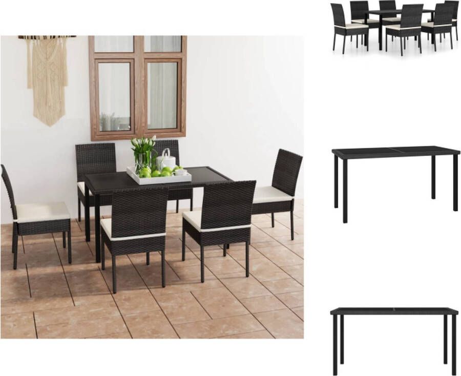 VidaXL Tuinset Prachtig ontworpen Buitenmeubelset Afmeting- 140 x 70 x 73 cm Ken- Weer- en waterbestendig Kleur- Zwart Materiaal- Poly rattan en gepoedercoat staal Levering- Tafel 6 stoelen en 6 zitkussens Tuinset