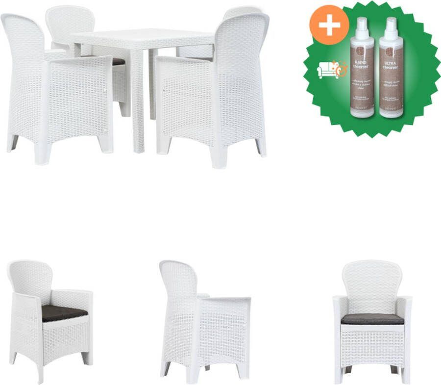VidaXL Tuinset Rattan-look Wit Kunststof Tafel- 79x79x72 cm Stoelen- 59x57x89 cm Inclusief 4 zitkussens Tuinset Inclusief Onderhoudsset