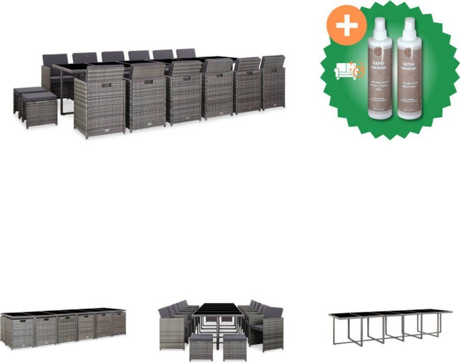 VidaXL Tuinset Rattan Stalen Frame 339 x 109 x 74 cm Grijs Incl Tafel 12 Stoelen 4 Krukken 28 Kussens Tuinset Inclusief Onderhoudsset