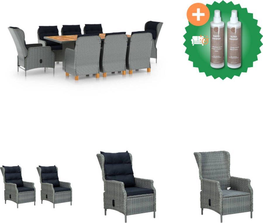 VidaXL Tuinset Rond PE-rattan Staal Lichtgrijs 200x100x74 cm 8 Stoelen 8 Zitkussens 8 Rugkussens Tuinset Inclusief Onderhoudsset