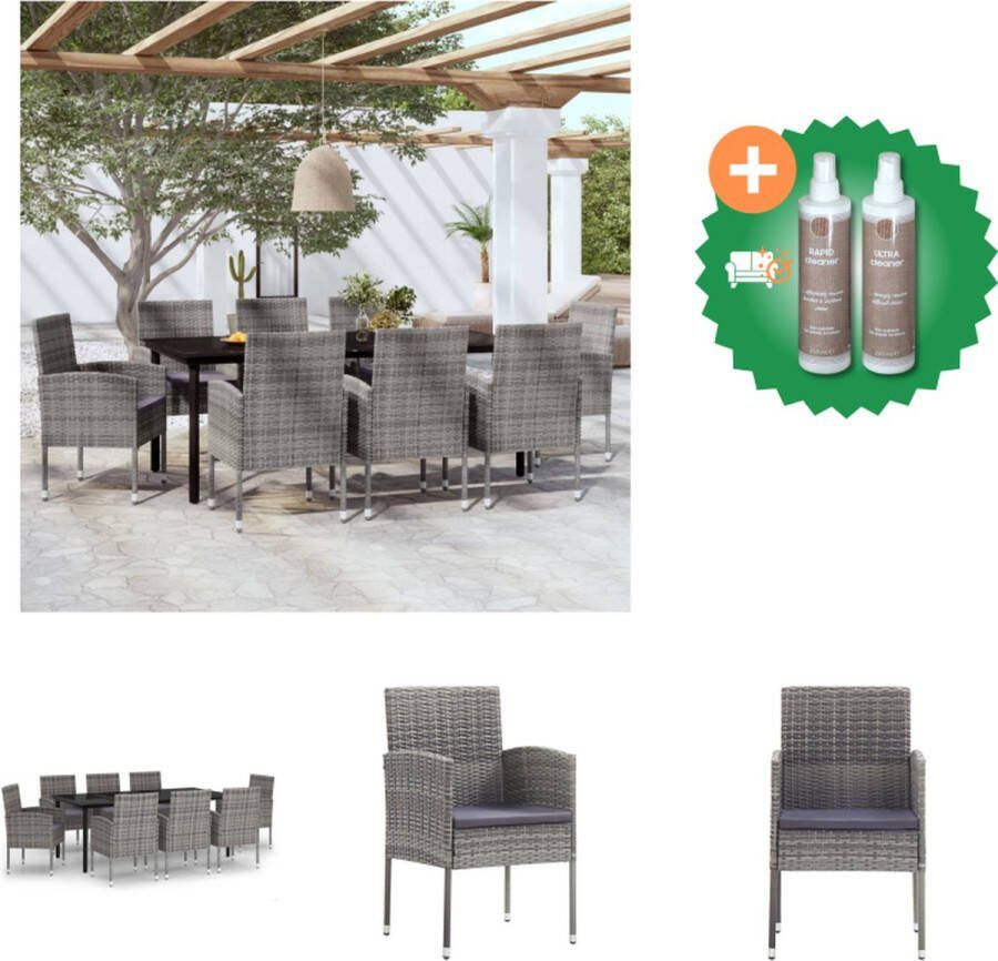VidaXL Tuinset Stalen Frame PE-rattan Glas 200x100x74 cm Zwart Antraciet Afneembare zitkussens Tuinset Inclusief Onderhoudsset