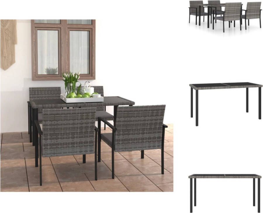 VidaXL Tuinset Stalen frame PE-rattan Grijs Zwart 140 x 70 x 73 cm Set bevat tafel 4 stoelen en 4 zitkussens Tuinset