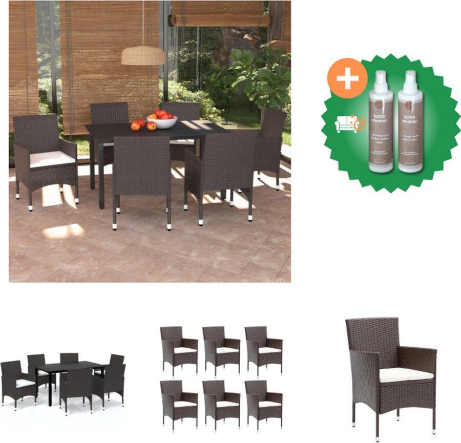 VidaXL Tuinset Sunlight Zwart 150 x 90 x 74 cm Bruin PE-rattan 6 stoelen 6 zitkussens Tuinset Inclusief Onderhoudsset
