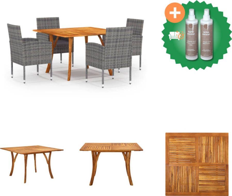 VidaXL Tuinset Tafel 120x120x75cm Stoel 52x56x88cm Antraciet Opbergen met waterdichte hoes Massief acaciahout PE-rattan Polyester kussen Montage vereist Levering- tafel 4 stoelen 4 zitkussens Tuinset Inclusief Onderhoudsset