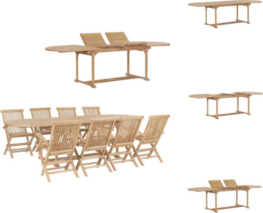 VidaXL Tuinset Teakhout Verlengbare tafel (180-280 cm) Inclusief 8 klapstoelen Tuinset