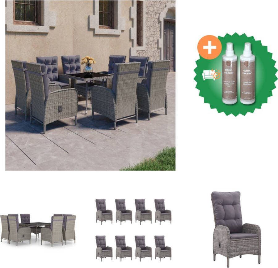 VidaXL Tuinset Tuintafel 120x120x75 cm Armstoel 58x63x108 cm Grijs Tuinset Inclusief Onderhoudsset