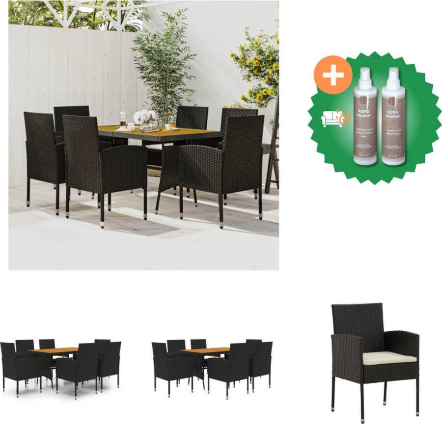VidaXL Tuinset Tuintafel 130x70x72 cm 6 stoelen Zwart Crèmewit kussen Tuinset Inclusief Onderhoudsset