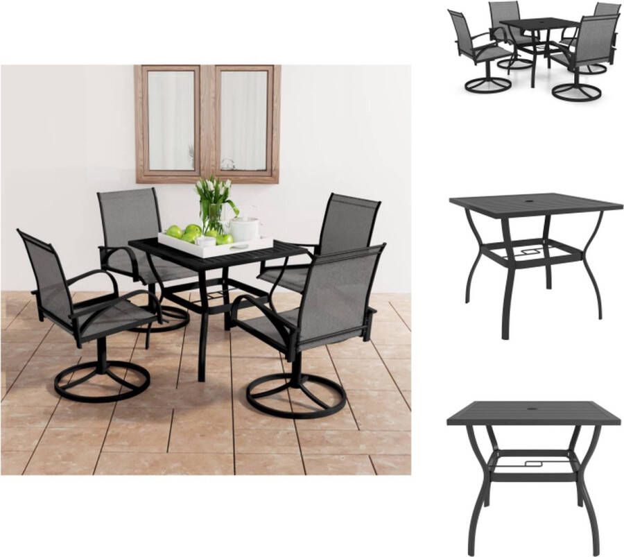 VidaXL Tuinset Tuintafel en Eetstoel Gepoedercoat staal Antraciet 81.5 x 81.5 x 72 cm Textileen zitting Grijs 57.5 x 72 x 94 cm Zithoogte 46 cm Tuinset