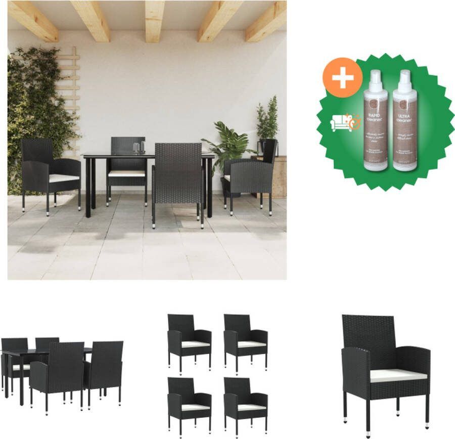 VidaXL Tuinset Tuintafel en stoelen 160x80x74 cm Staal en glas Zwart Tuinset Inclusief Onderhoudsset