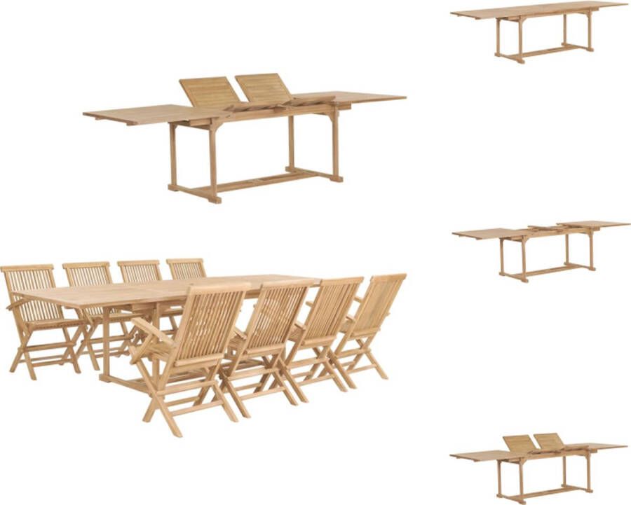 VidaXL Tuinset Verlengbare tafel 180-280 cm 8 klapstoelen Teakhout Tuinset