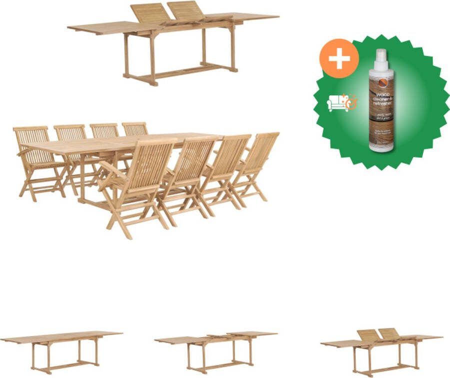 VidaXL Tuinset Verlengbare tafel 180-280 cm 8 klapstoelen Teakhout Tuinset Inclusief Houtreiniger en verfrisser