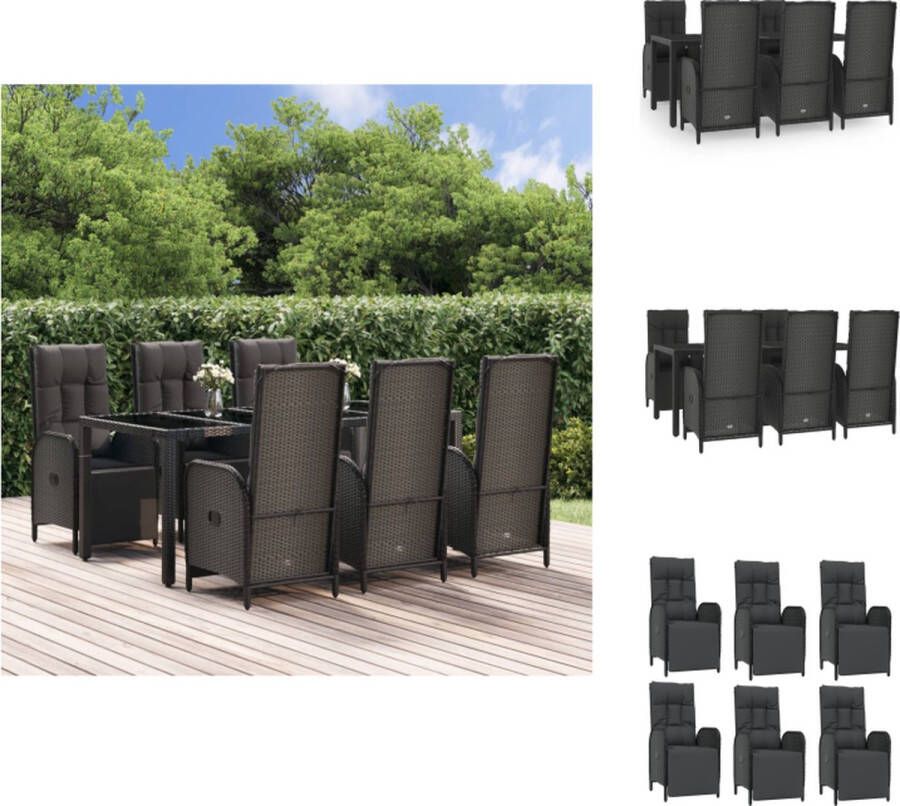 VidaXL Tuinset Verstelbare tuinstoel Zwart 6x stoel kussens + tafel 190x90x75cm Tuinset