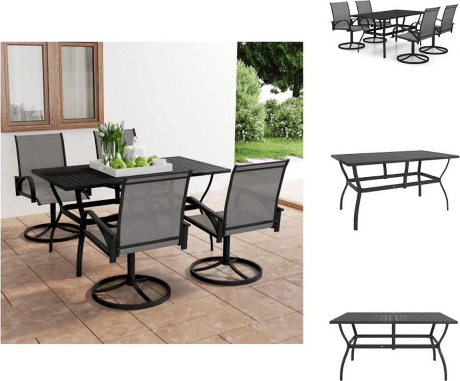 VidaXL Tuinset X Tuintafel 140x80x72 cm Stoel 57.5x72x94 cm Grijs Antraciet Gepoedercoat Staal Textileen Montage vereist Tuinset