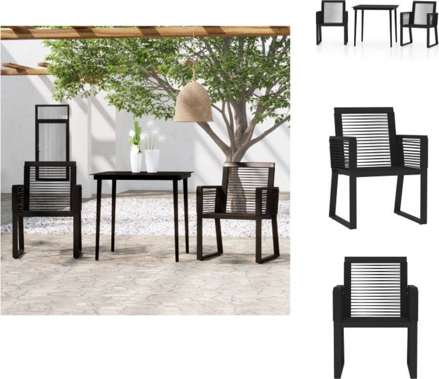 VidaXL Tuinset Zwarte eettafel en 2 stoelen Staal PVC-rattan 80x80x74cm 53x57x77cm Tuinset