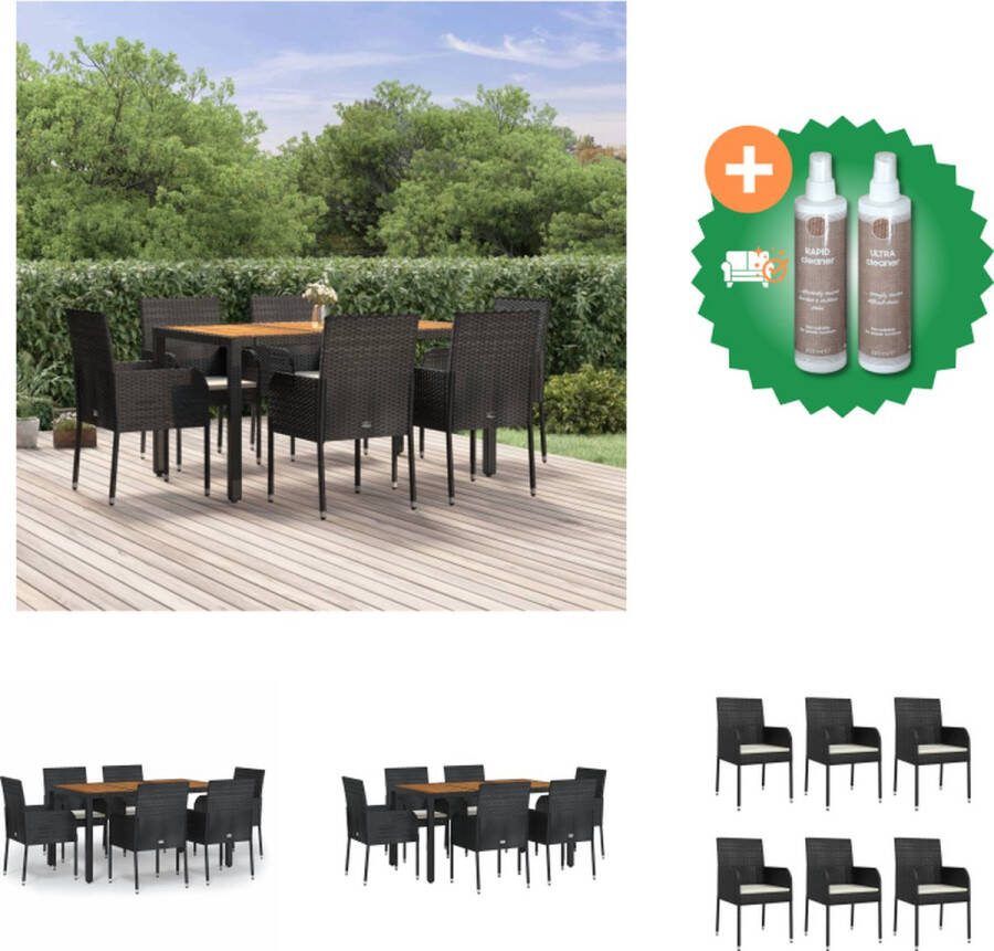 VidaXL Tuinset Zwarte PE-rattan Modulair ontwerp Acaciahouten tafelblad Comfortabele kussens 6x Tuinstoel 6x Zitkussen 1x Tafel Tuinset Inclusief Onderhoudsset