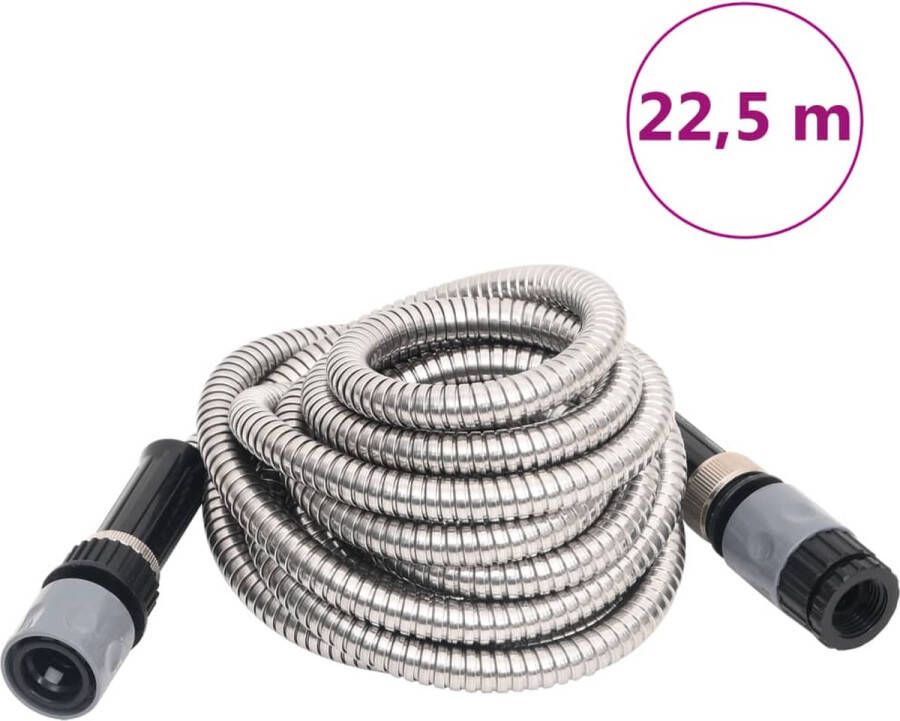 VidaXL -Tuinslang-met-sproeikop-0 6''-22 5-m-roestvrij-staal-zilver
