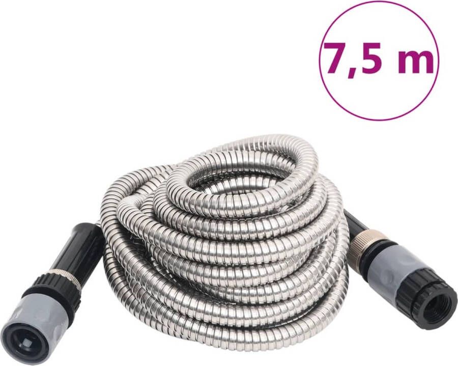 VidaXL -Tuinslang-met-sproeikop-0 6''-7 5-m-roestvrij-staal-zilverkleur