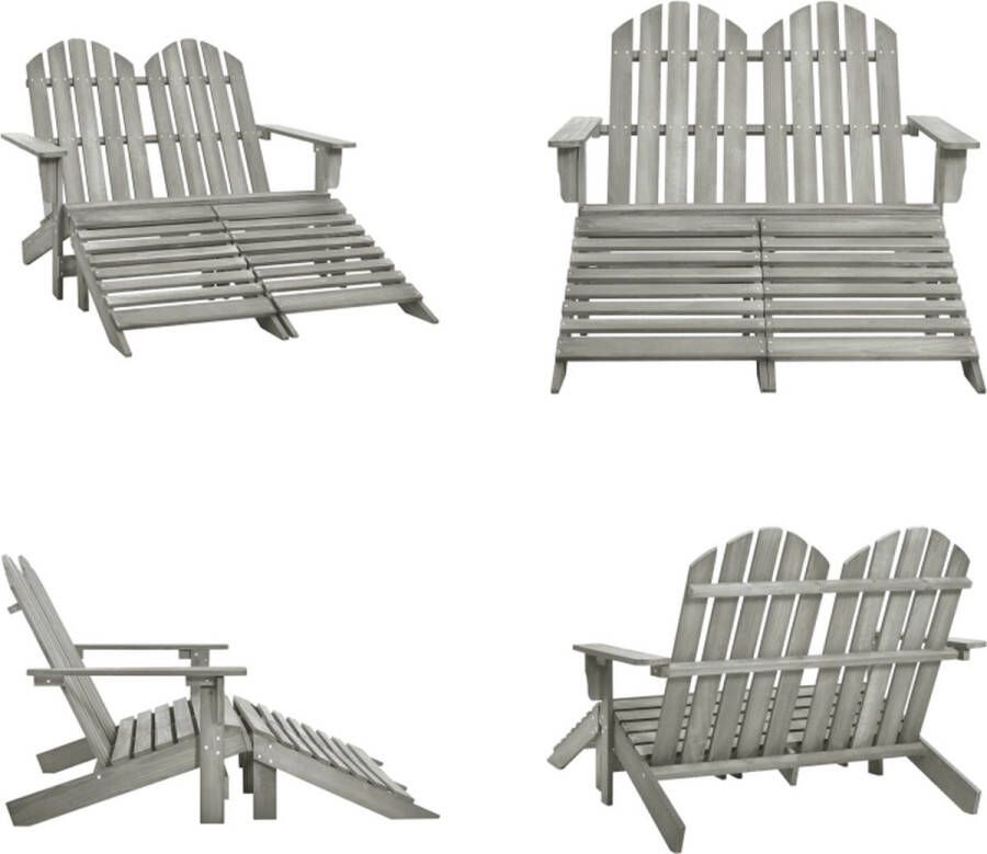 VidaXL Tuinstoel 2-zits Adirondack met voetenbank vurenhout grijs Tuinstoel Tuinstoelen Houten Adirondack Stoel Houten Adirondack Stoelen