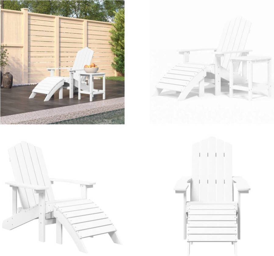 VidaXL Tuinstoel Adirondack met voetenbank en tafel HDPE wit Tuinstoel Tuinstoelen Adirondack Stoel Tuinstoel Met Voetenbank